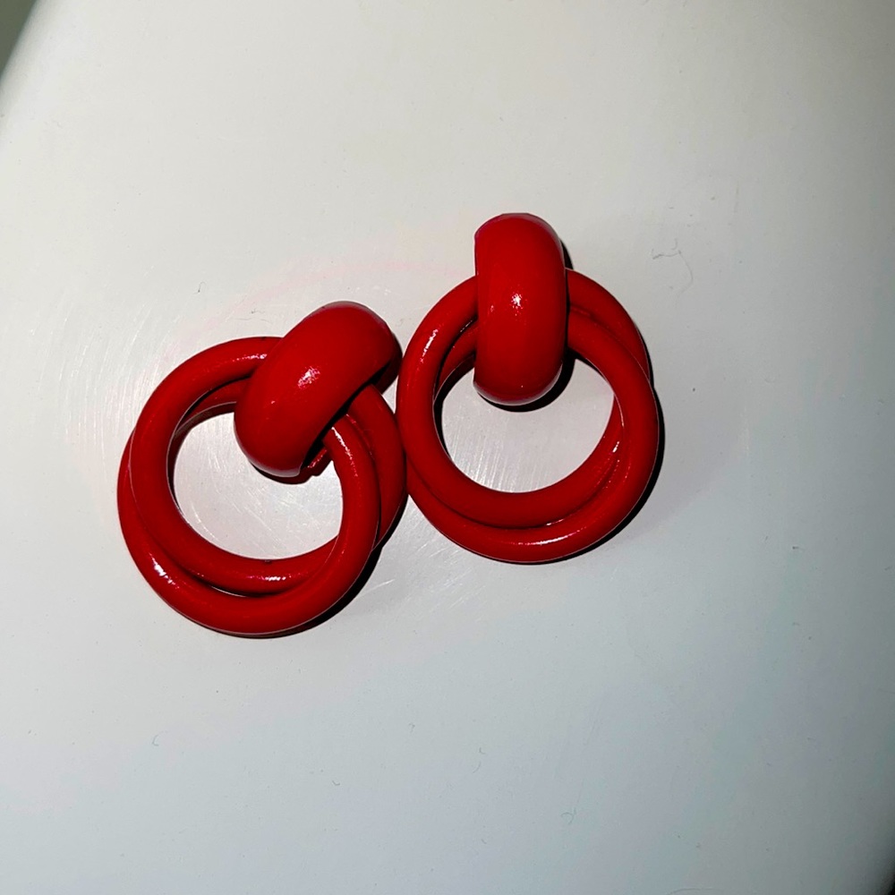 Vintage red metal hoop earrings